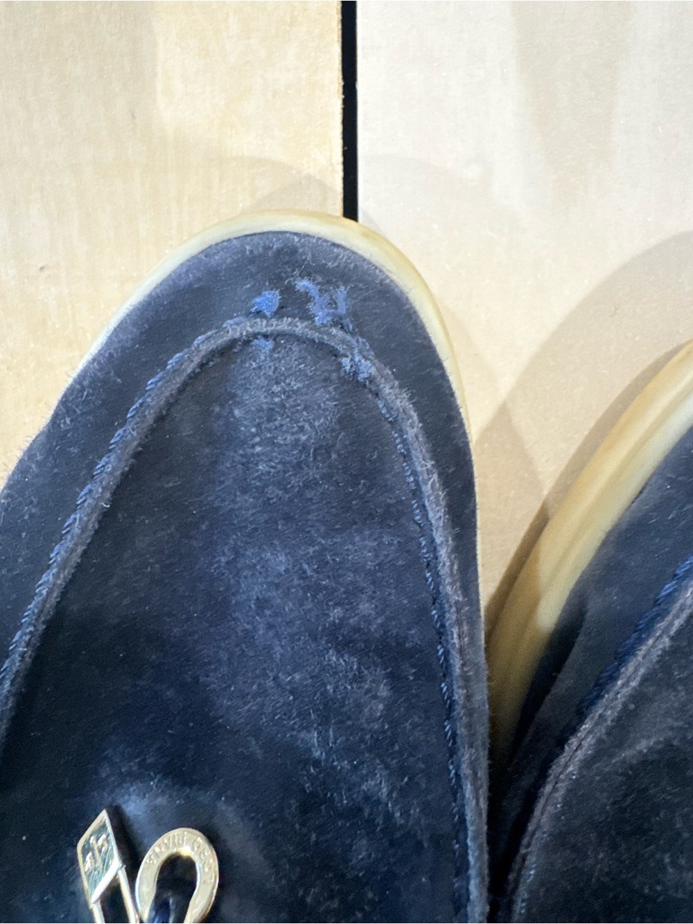 Loro Piana Women’s Summer Walker Navy Suede Slip-On Loafers - Picture 5 of 6